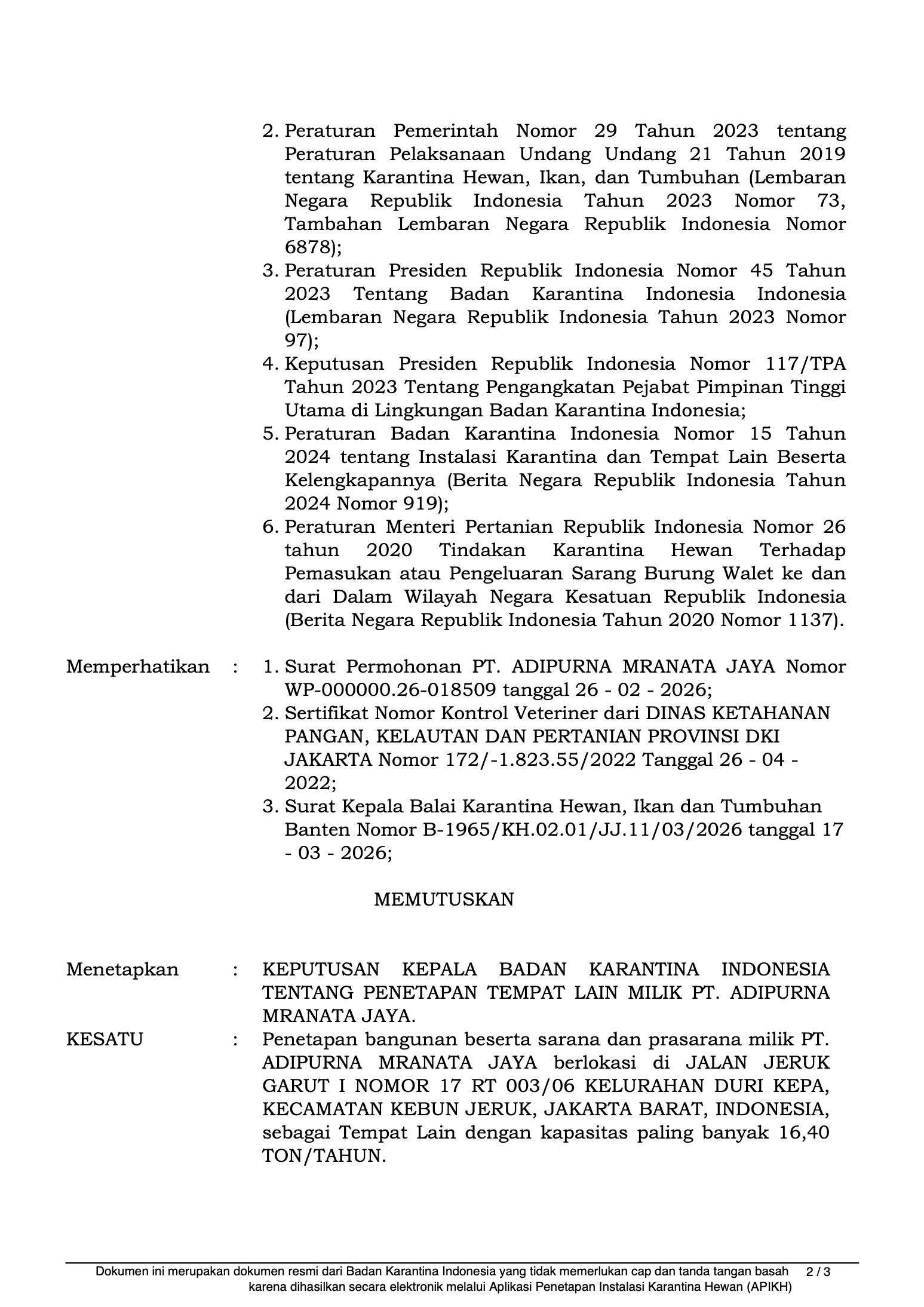 Badan Karantina decree — page 2