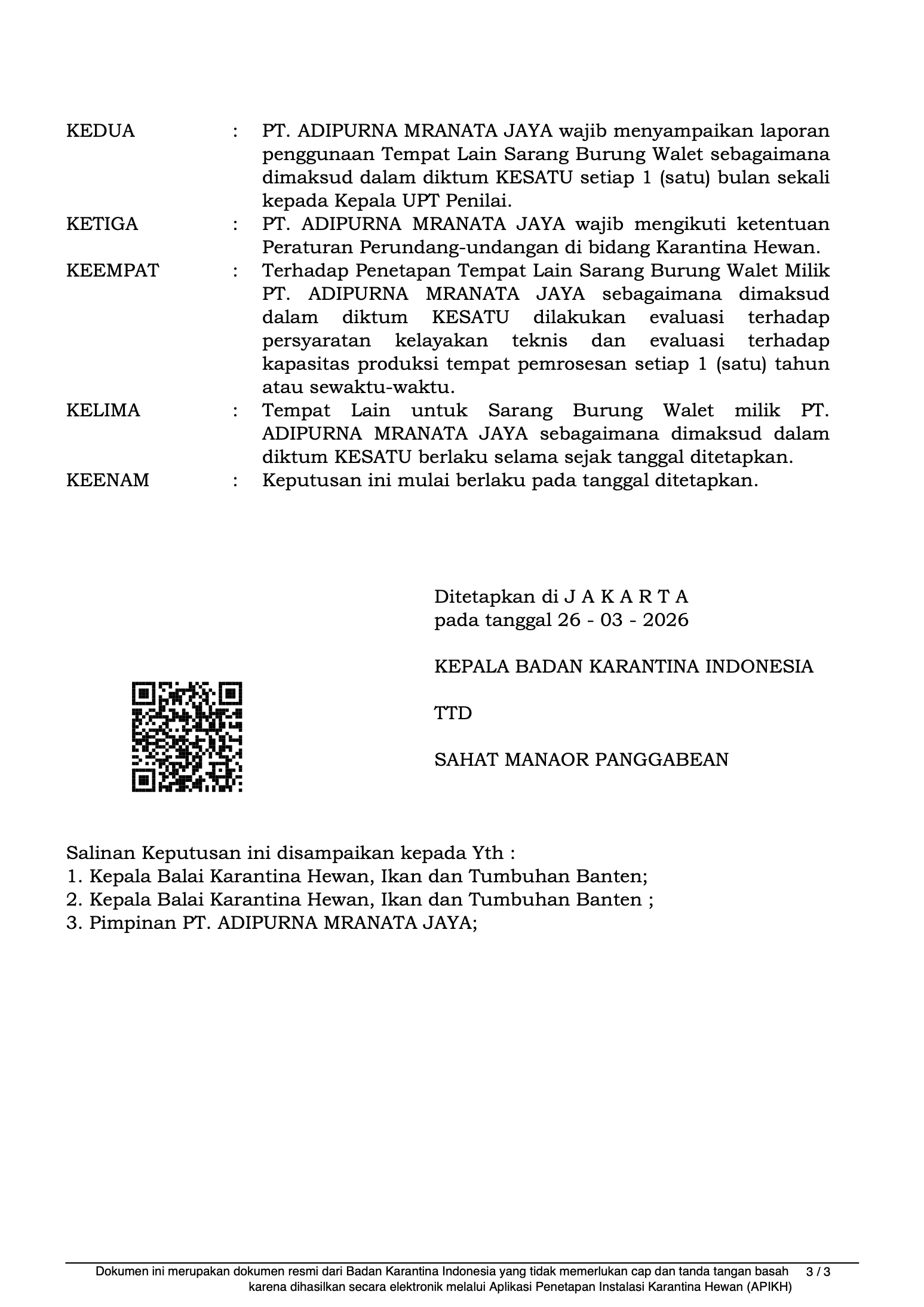 Badan Karantina decree — page 3