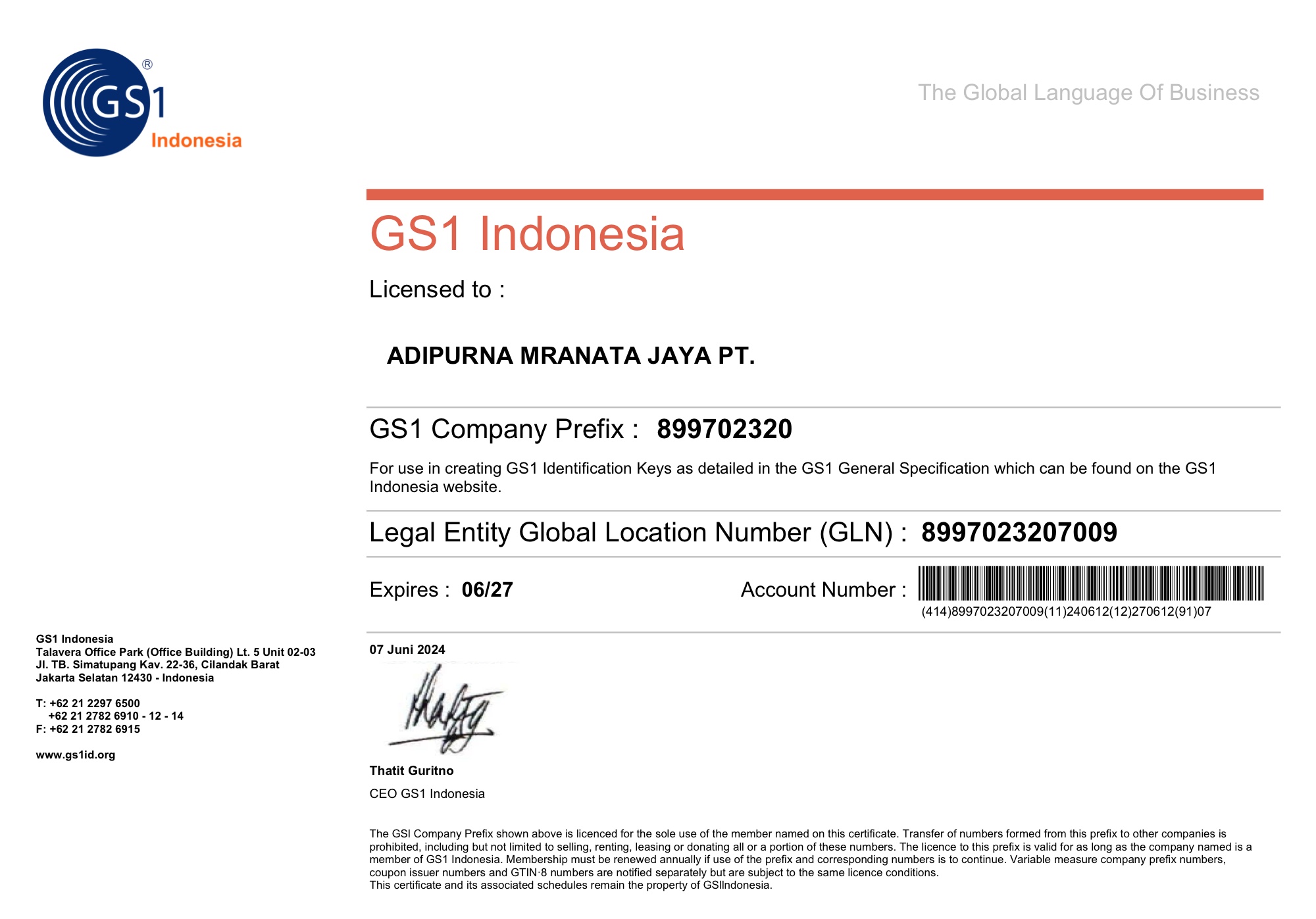 GS1 Indonesia licence